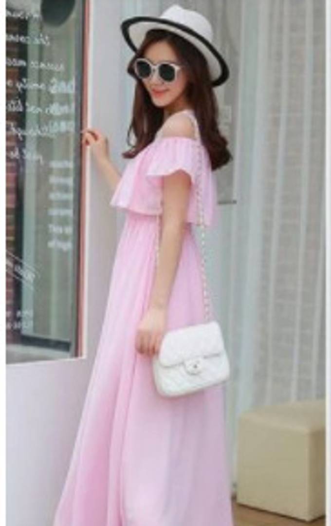 Pink Cold Shoulder Long Maxi Dress
